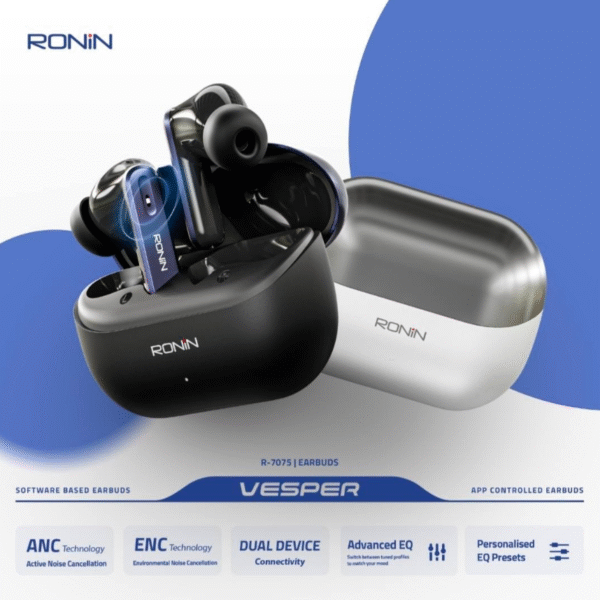 Ronin R7075 Vesper Earbuds Dual Connectivity | Gaming | ANC & ENC with One Year Brand Warranty