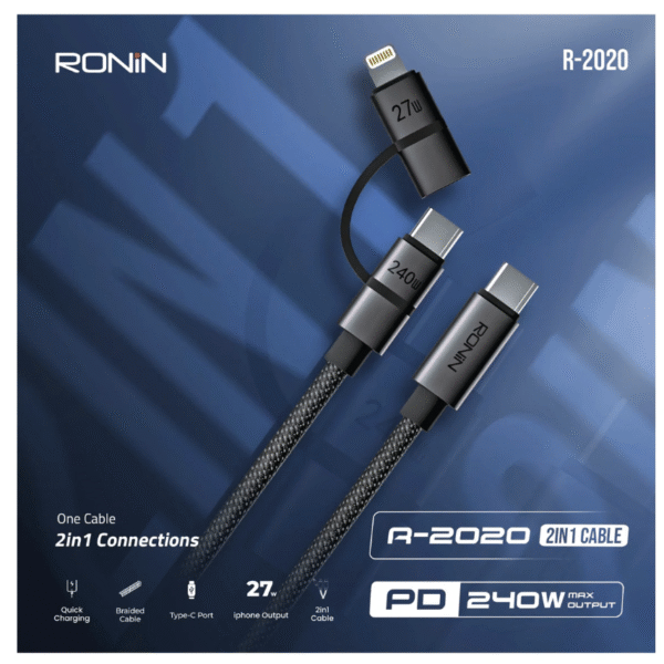 Ronin R-2020 XCEED 240W Type C Charging Cable & 27W iPhone Charging Cable