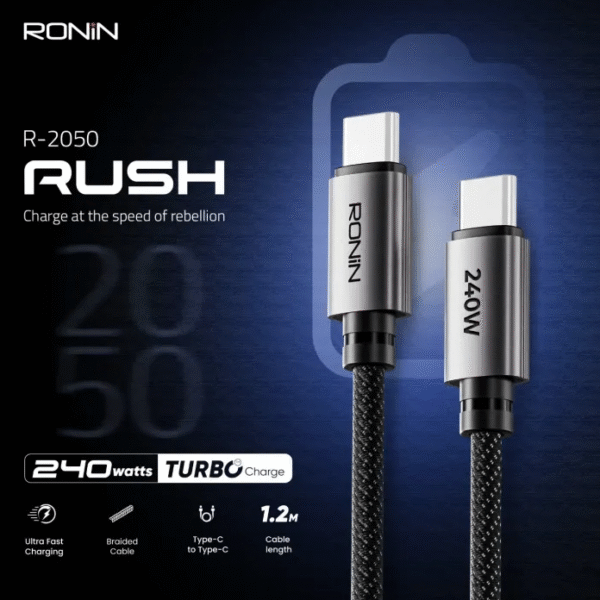 Ronin R-2050 Rush 240W Type C To Type C Ultra Fast Charging Cable | Braide Wire