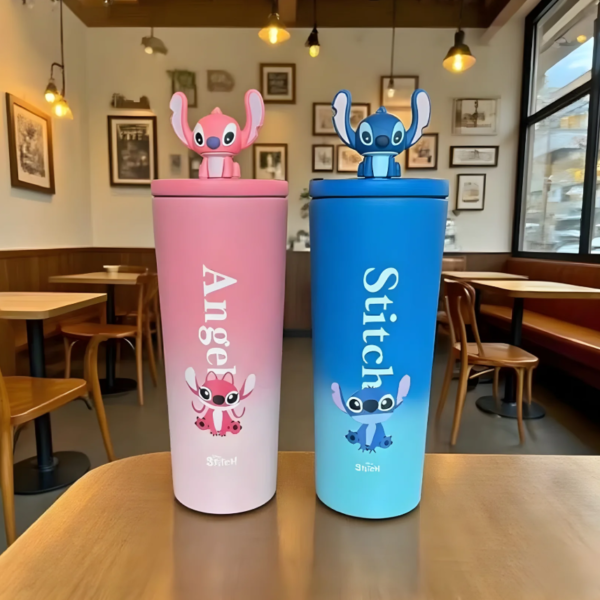 Imported 710ml Angel and Stitch Stainless Steel Tumbler Cute Cartoon Design Kids Tumbler