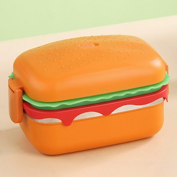 Imported Stainless Steel Burger Shape Double Tier Lunch Box for School Kids
