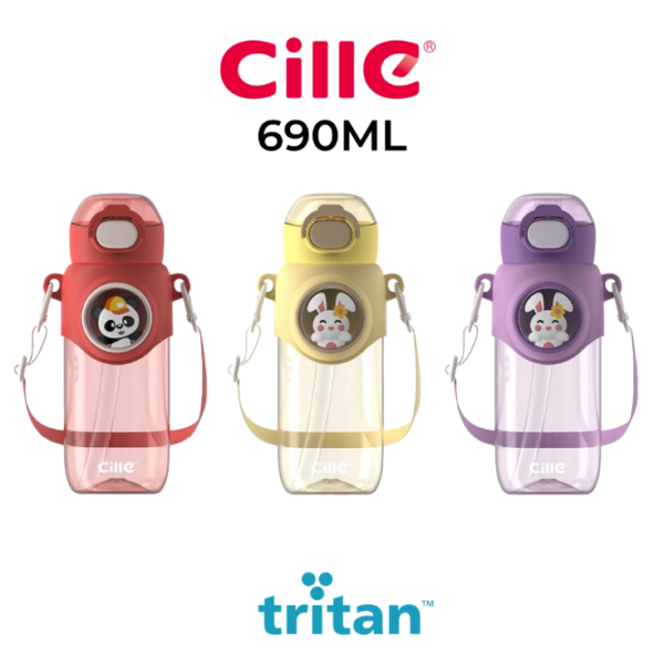 Cille 590ml Kids Design Cute Leisure Style Leak Proof Tritan BPA Free Plastic Water Bottle With Sling
