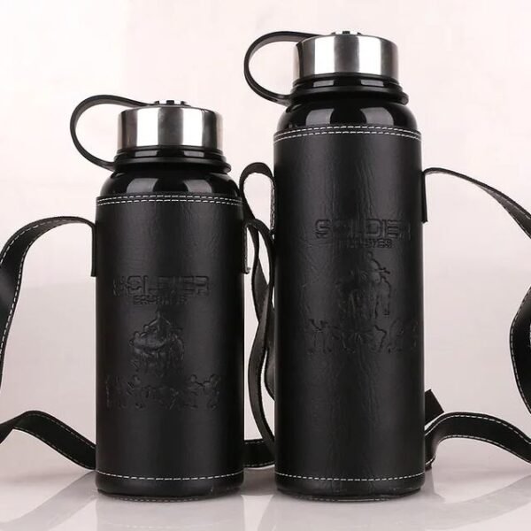 Imported 1100ml Thermos Hot and Cold Stainless Steel Water Bottle with Leather Bag Stainless Steel Bottle