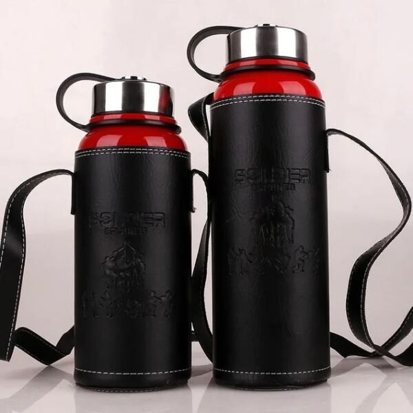 Imported 800ml Thermos Hot and Cold Stainless Steel Water Bottle with Leather Bag Stainless Steel Bottle