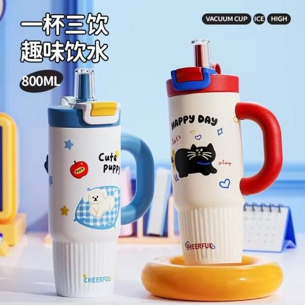 Imported 800ml Beautiful Fancy Cartoon Stainless Steel Insulated Vacuum Flask Tumbler for Kids and Girls