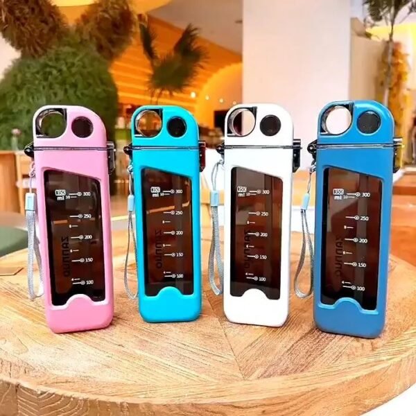 Imported ZANNUO 350ML Double Layer Square Plastic Water Bottle With Straw