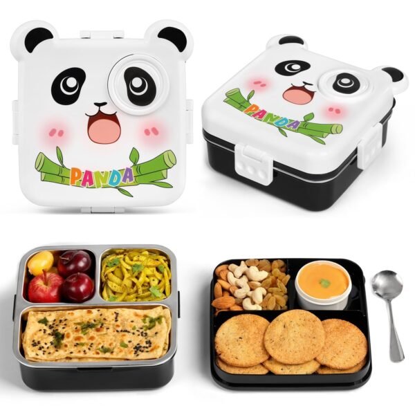 Imported 2 Compartment Panda Cartoon School Lunch Box Leak Proof 304 Stainless Steel Lunch Box for School Kids