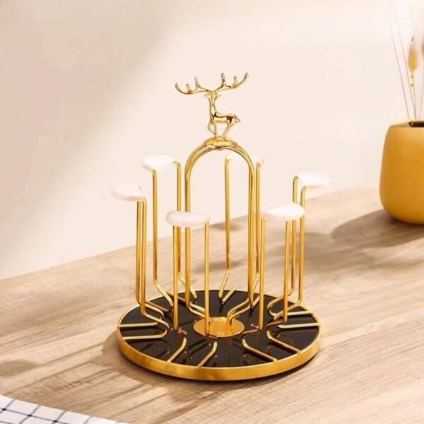 24K Gold Plated 6pcs Rotating Glass Holder with Silicone Protective Hooks for Kitchen