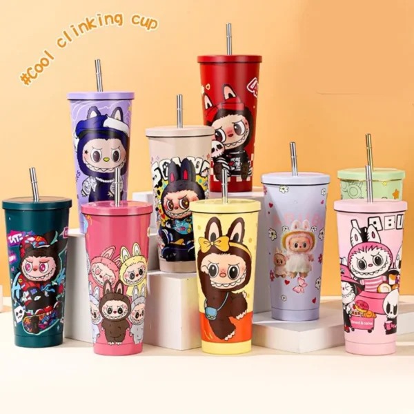 Imported LABUBU 500ml Stainless Steel Cartoon Tumbler for Kids and Girls