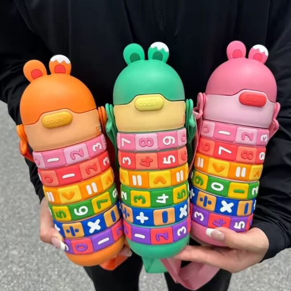 500ml Mathematics Symbol Water Bottle Math Puzzle Rings Plastic Water Bottle for School Kids